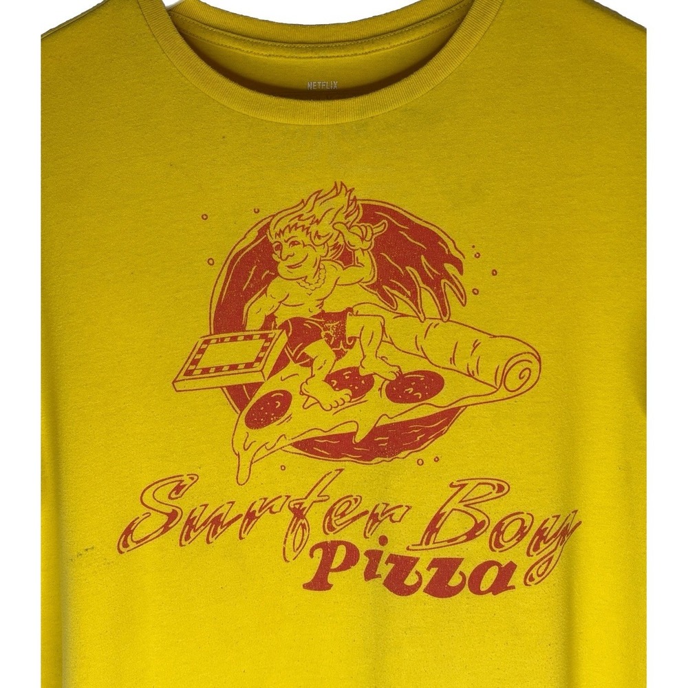 Netflix Stranger Things Shirt Adult 2X Yellow‎ Surfer Boy Pizza T-Shirt Mens